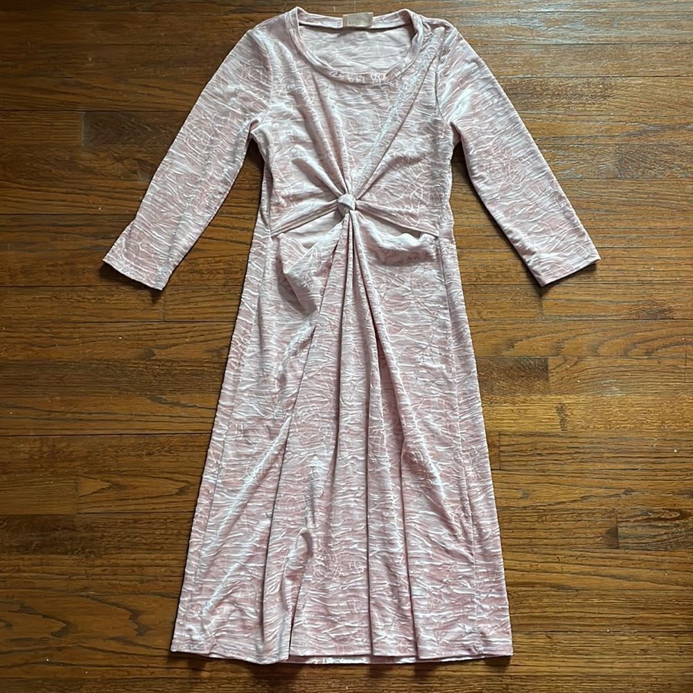 Anthropologie Everly Pale Pink Floral Velour Tie Front Dress